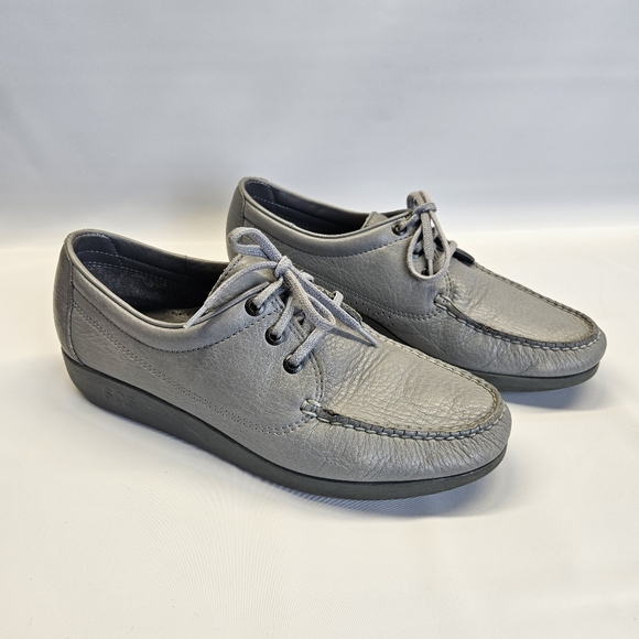 SAS Lace Up Mocs Gray Wedge Leather Comfort Womens 10 M Cushion Ortho - Picture 1 of 9